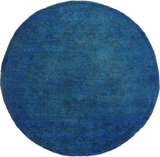 Vintage Style Overdyed Sultanabad Design Round Rug