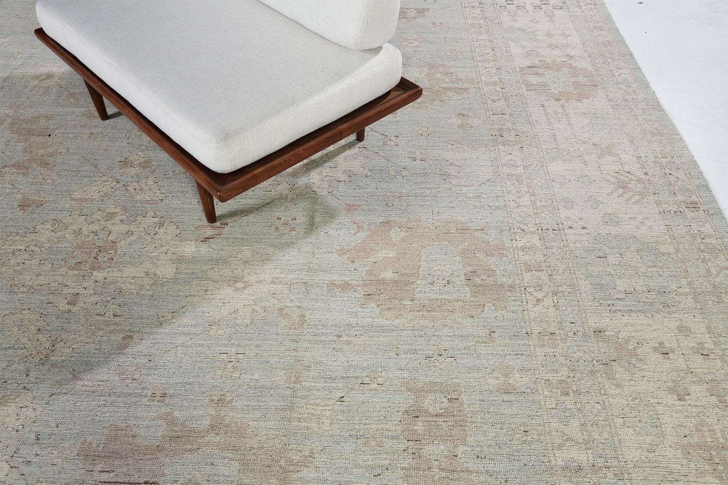 Vintage Style Oushak Design Rug - full length showing color variation
