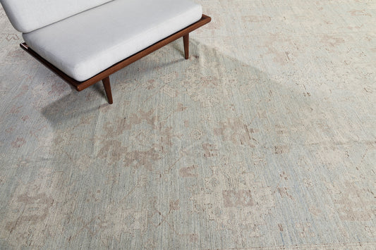 Vintage Style Oushak Design Rug - overhead flat lay view