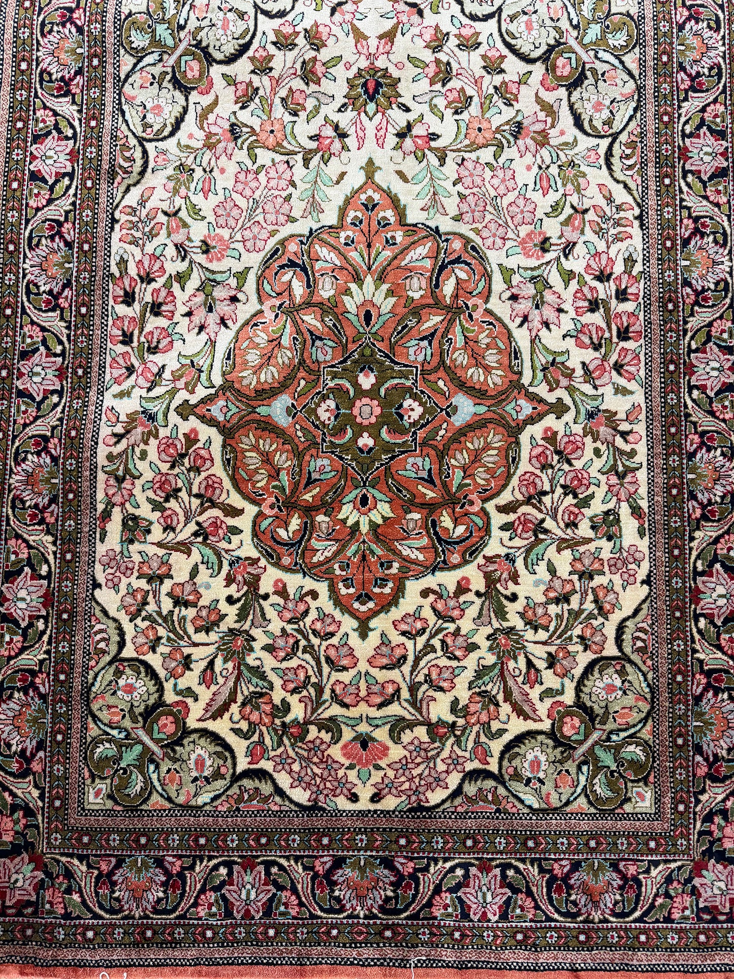 Vintage Persian Qum Silk Runner - pure silk - styled in room setting