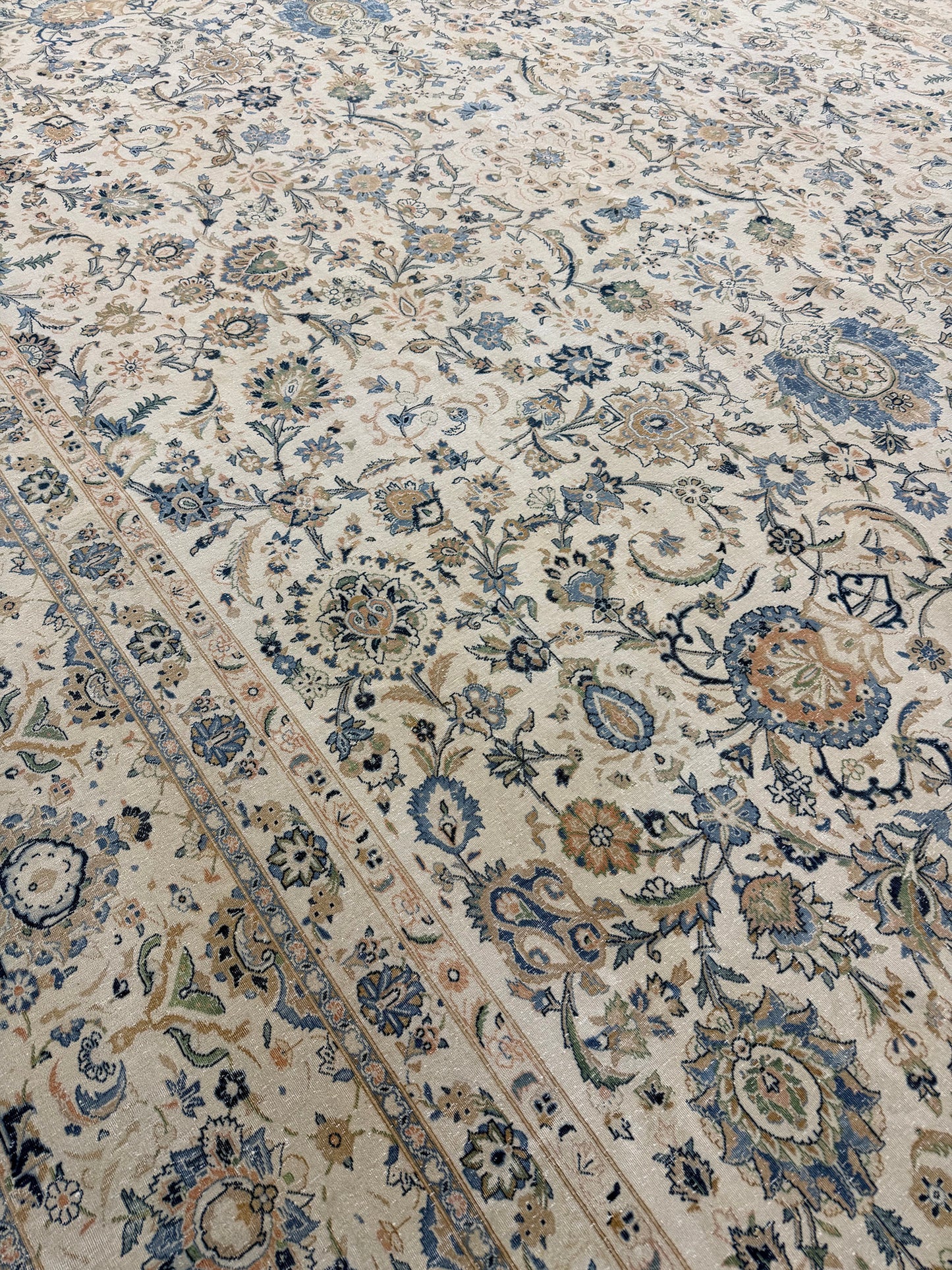 Vintage Persian Kashan Rug Allover Design - full length showing color variation