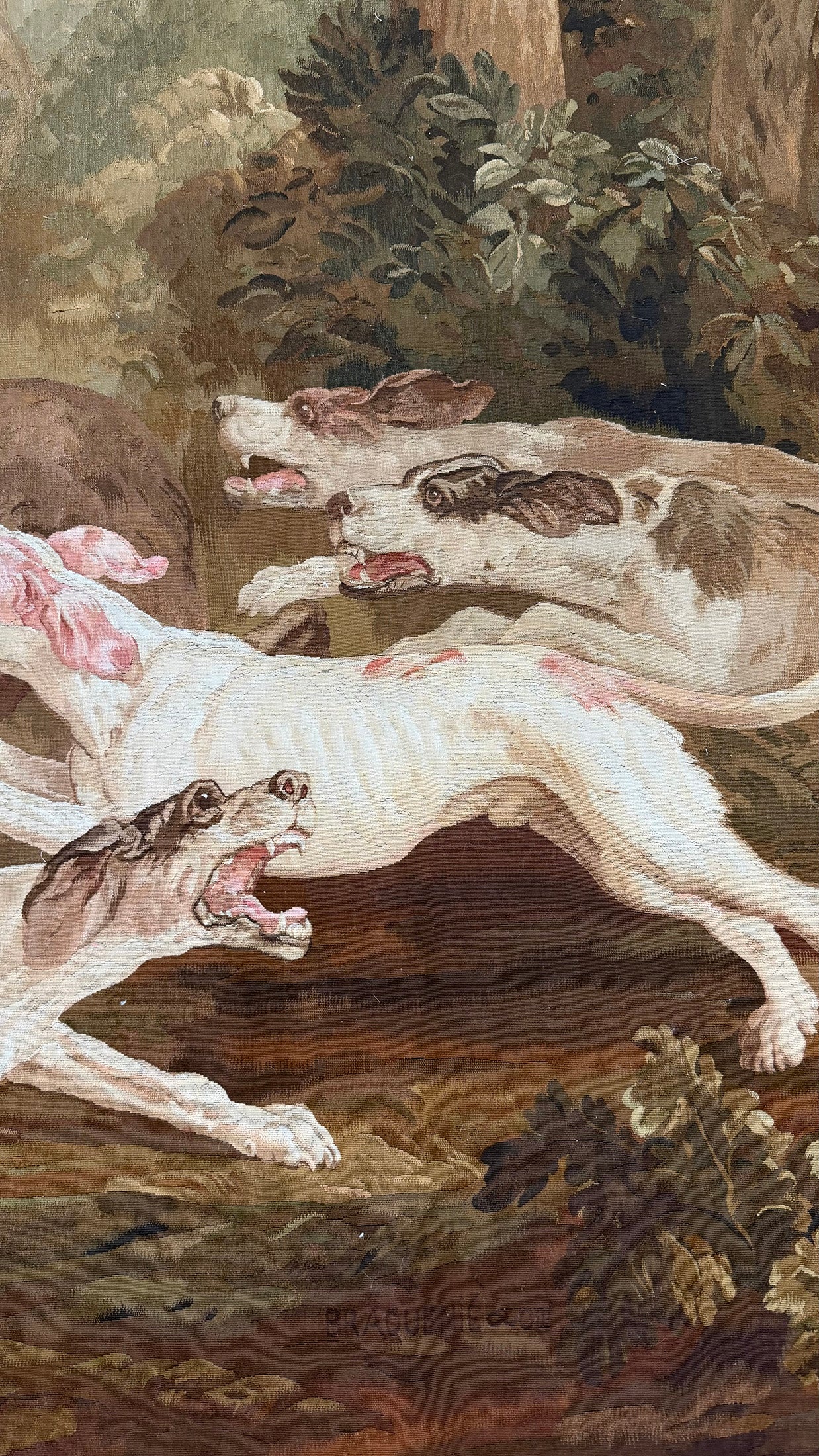 Antique French Tapestry Hunting Dogs