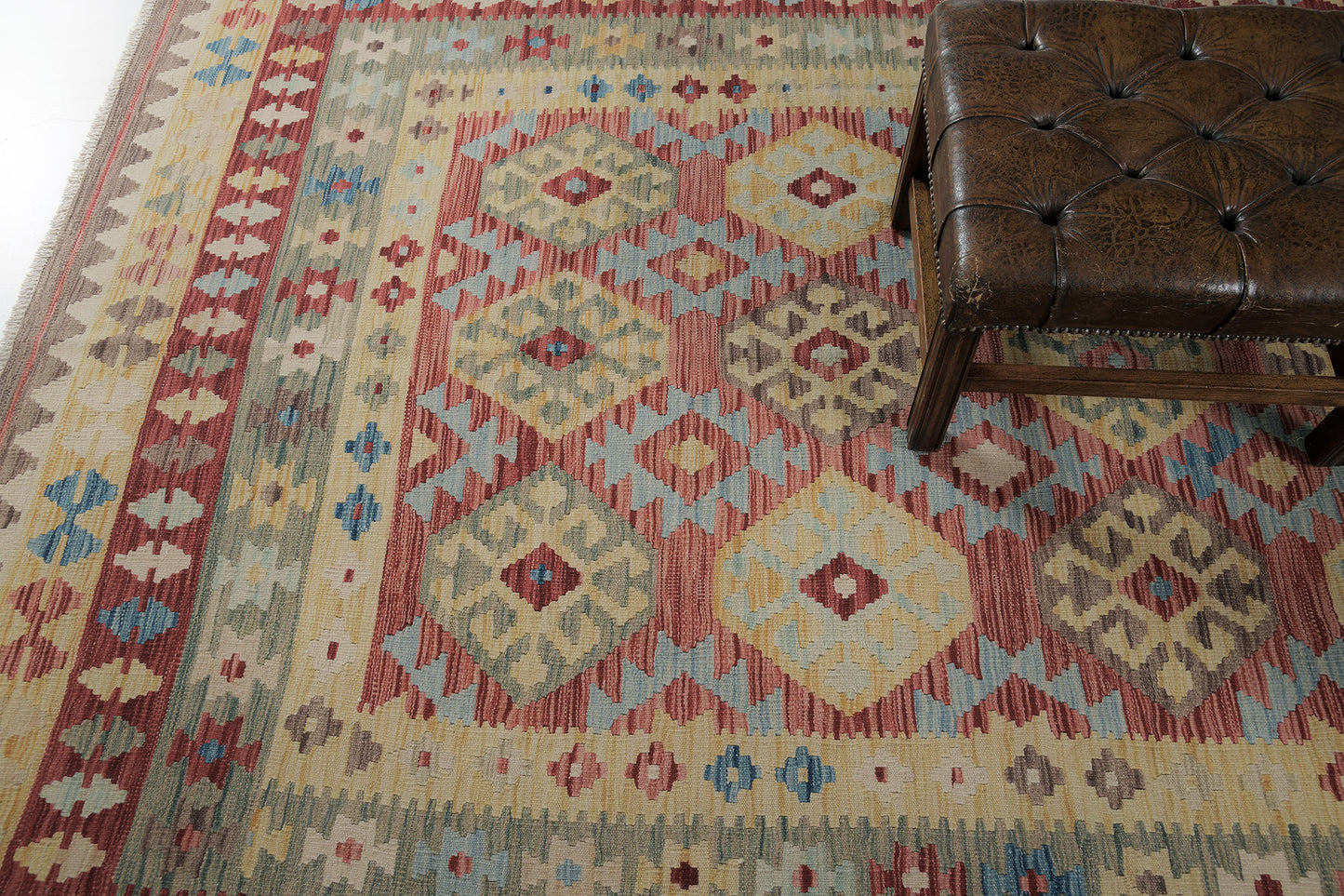 Vintage Style Tribal Natural Dye Flat Weave Kilim