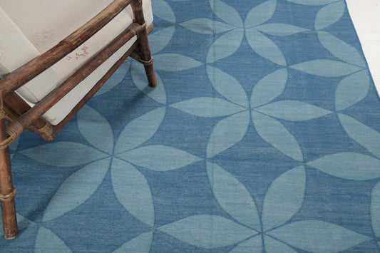 Contemporary Flat-Weave Rug Cielo Collection Flora Turquoise