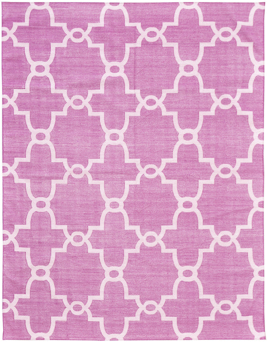 Contemporary Flat-Weave Rug Cielo Collection Hojas Fuchsine