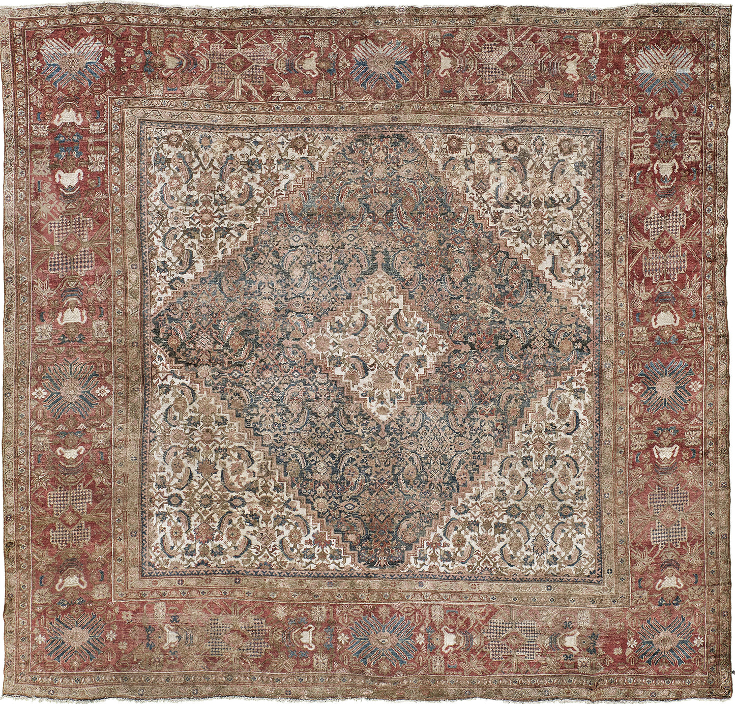 Antique Persian Sultanabad Herati Square Rug 57272