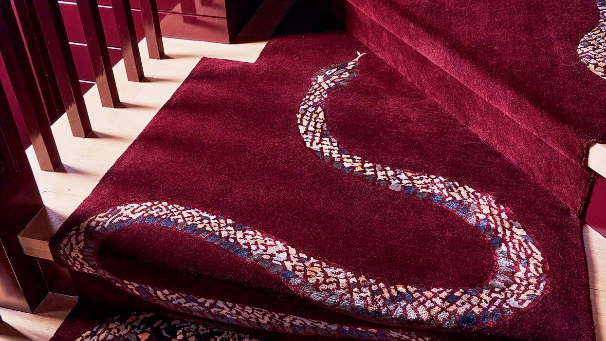 Interior by Chad Doresy Design. Custom Year of the Snake rug by Liesel Plambeck