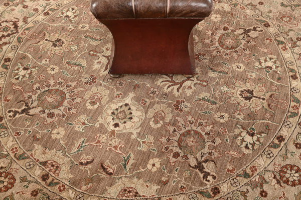 Natural Dye Sultanabad Revival Round Rug - artisan revival weave - detailed border and fringe [#8]