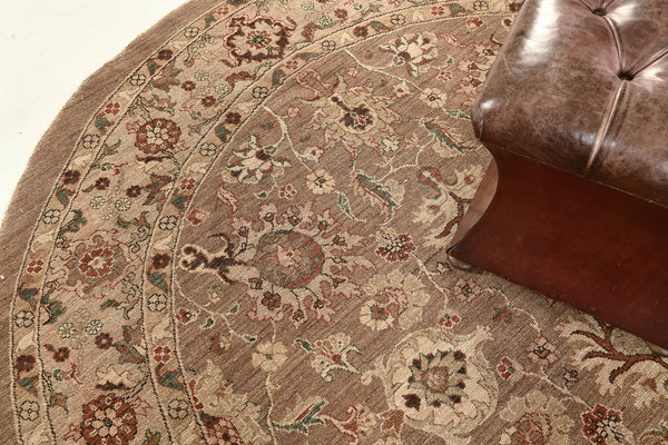 Natural Dye Sultanabad Revival Round Rug - artisan revival weave - close-up of weave texture and pile [#8]