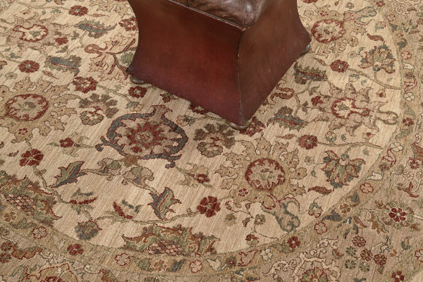 Natural Dye Sultanabad Revival Round Rug - artisan revival weave - detailed border and fringe [#4]