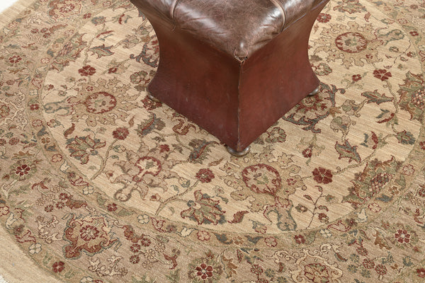 Natural Dye Sultanabad Revival Round Rug - artisan revival weave - overhead flat lay view [#4]