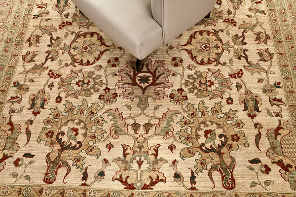 Natural Dye Sultanabad Revival Square Rug - artisan revival weave - styled in room setting [#3]