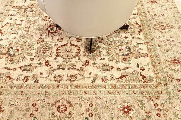 Natural Dye Sultanabad Revival Square Rug - artisan revival weave - detailed border and fringe [#3]