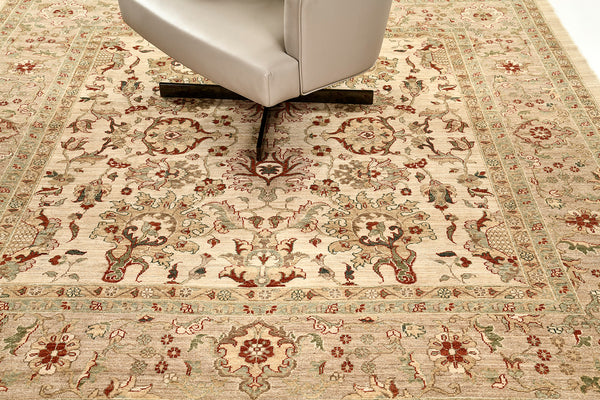 Natural Dye Sultanabad Revival Square Rug - artisan revival weave - full length showing color variation [#3]