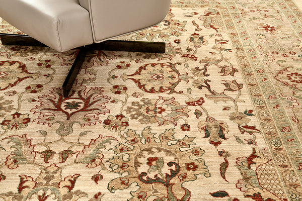 Natural Dye Sultanabad Revival Square Rug - artisan revival weave - overhead flat lay view [#3]