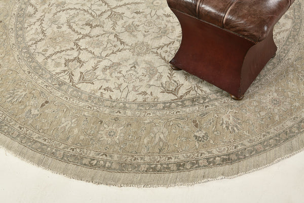 Vintage Style Sultanabad Revival Round Rug - artisan revival weave - detailed border and fringe [#6]