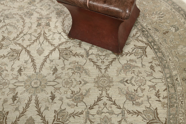 Vintage Style Sultanabad Revival Round Rug - artisan revival weave - overhead flat lay view [#6]