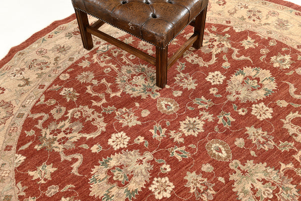 Natural Dye Sultanabad Revival Round Rug - artisan revival weave - close-up of weave texture and pile [#3]