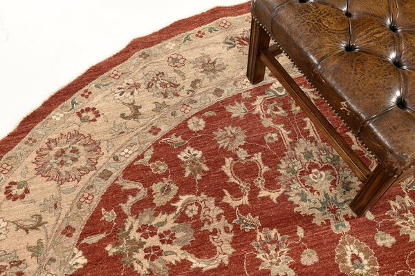 Natural Dye Sultanabad Revival Round Rug - artisan revival weave - styled in room setting [#3]