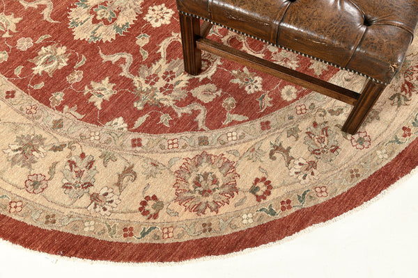 Natural Dye Sultanabad Revival Round Rug - artisan revival weave - detailed border and fringe [#3]