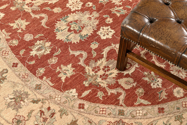 Natural Dye Sultanabad Revival Round Rug - artisan revival weave - overhead flat lay view [#3]