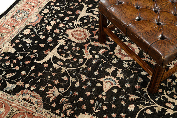 Natural Dye Sarouk Farahan Revival Rug - artisan revival weave - detailed border and fringe [#1]