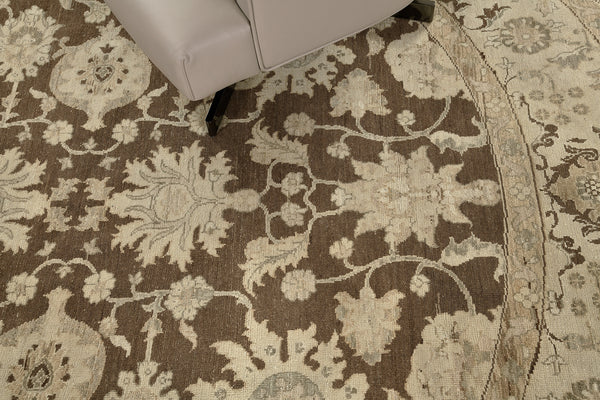 Vintage Style Sultanabad Revival Round Rug - artisan revival weave - styled in room setting [#4]
