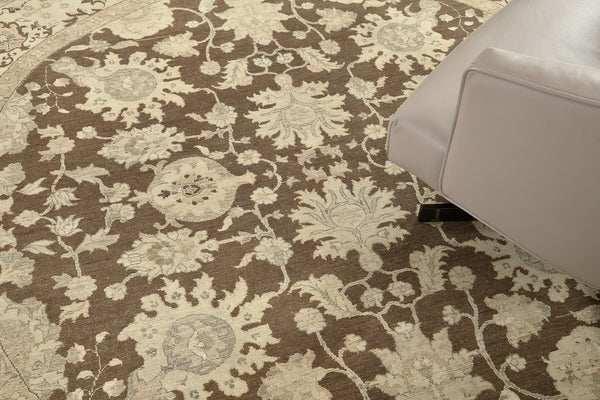 Vintage Style Sultanabad Revival Round Rug - artisan revival weave - overhead flat lay view [#4]
