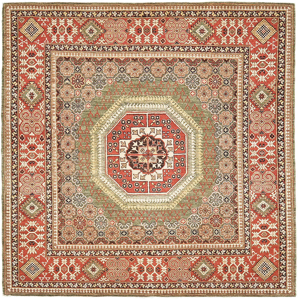Natural Dye Allover Mamluk Revival Square Rug - artisan revival weave - one-of-a-kind handmade area rug