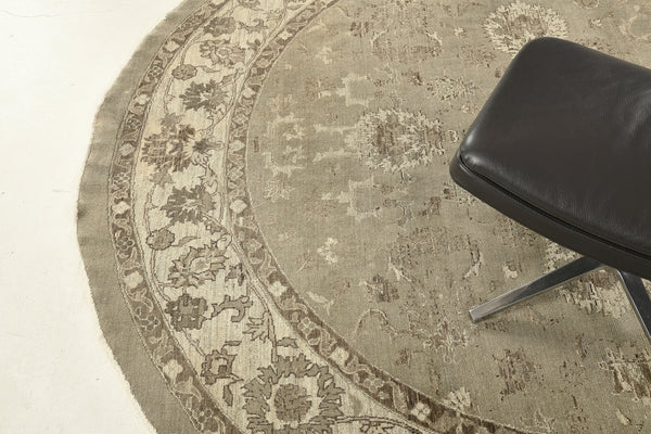 Vintage Style Sultanabad Revival Round Rug - artisan revival weave - overhead flat lay view [#3]
