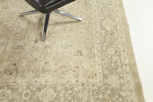 Vintage Style Sultanabad Revival Square Rug - artisan revival weave - styled in room setting