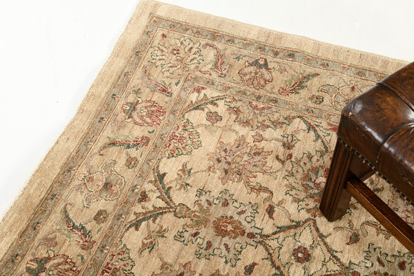 Natural Dye Sultanabad Revival Square Rug - artisan revival weave - detailed border and fringe [#1]