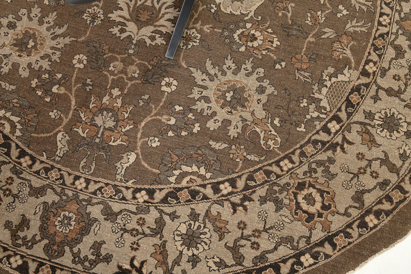 Natural Dye Sultanabad Revival Round Rug - artisan revival weave - overhead flat lay view [#1]