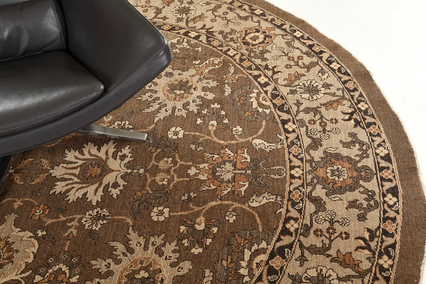 Natural Dye Sultanabad Revival Round Rug - artisan revival weave - detailed border and fringe [#1]