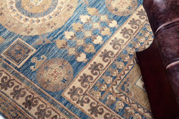 Vintage Style Khotan Revival Runner - East Turkestan Khotan - detailed border and fringe [#11]