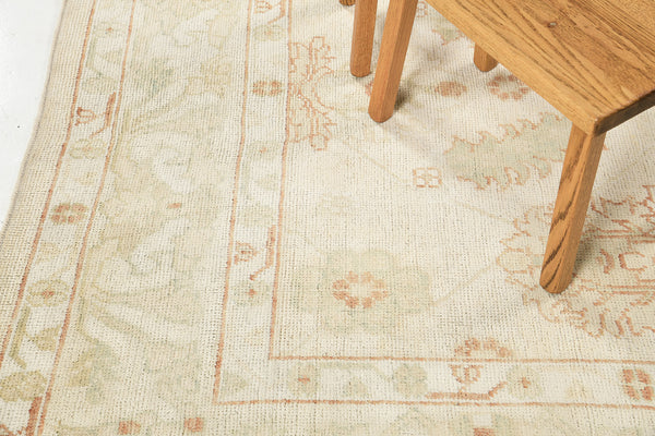 Turkish Oushak Revival Rug - hand-knotted in Turkey - close-up of weave texture and pile [#37]