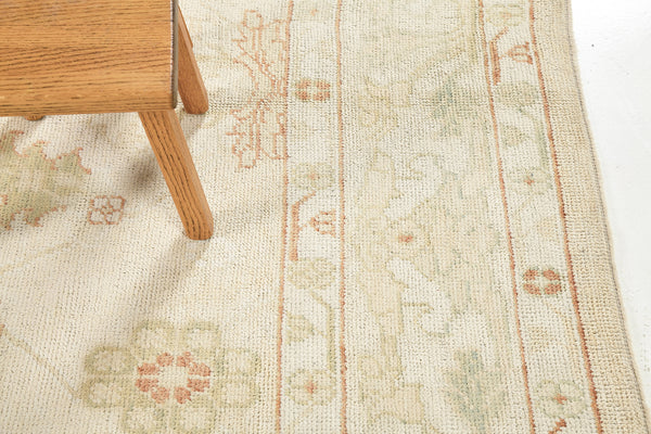 Turkish Oushak Revival Rug - hand-knotted in Turkey - corner detail highlighting craftsmanship [#37]