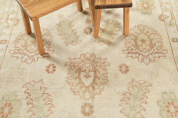 Turkish Oushak Revival Rug - hand-knotted in Turkey - overhead flat lay view [#37]