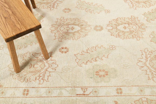 Turkish Oushak Revival Rug - hand-knotted in Turkey - detailed border and fringe [#37]