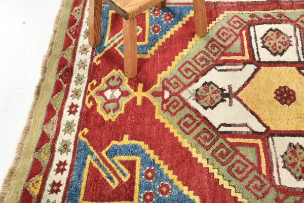 Vintage Turkish Anatolian Rug - hand-knotted in Turkey - overhead flat lay view [#85]
