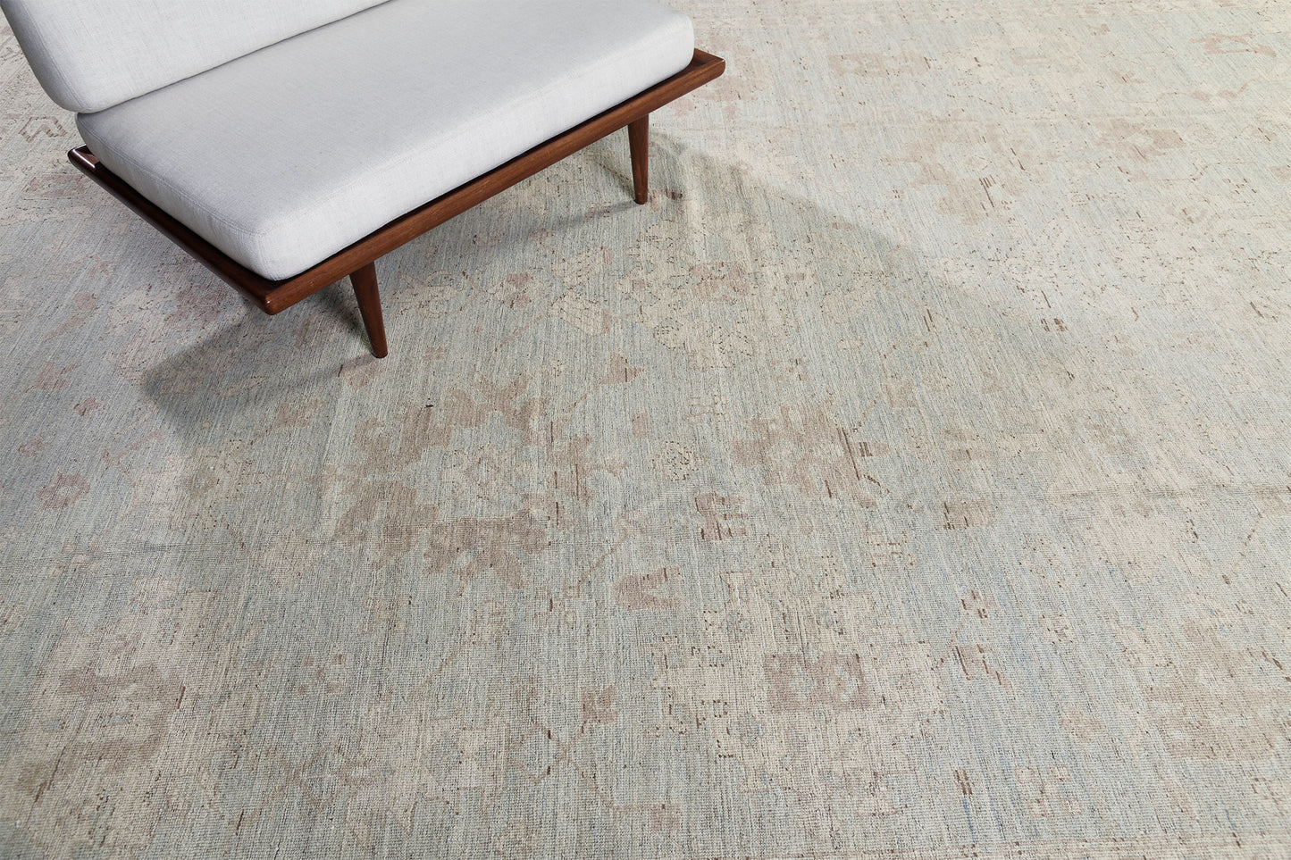 Vintage Style Oushak Design Rug - overhead flat lay view