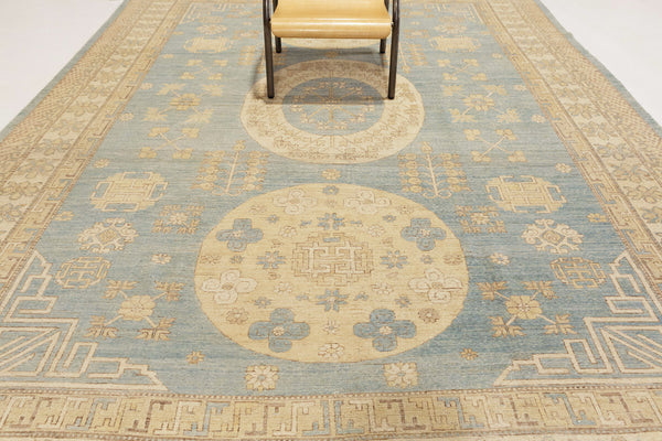 18th Century Khotan Design Revival Rug - 18th-century, East Turkestan Khotan - styled in room setting [#2]