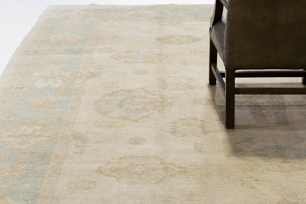 Turkish Oushak Revival Rug - hand-knotted in Turkey - close-up of weave texture and pile [#27]
