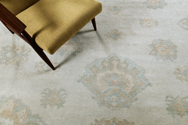 Turkish Oushak Revival Rug - hand-knotted in Turkey - close-up of weave texture and pile [#39]