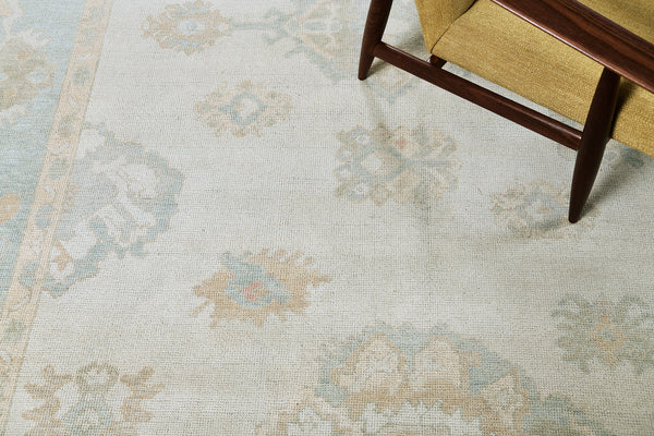 Turkish Oushak Revival Rug - hand-knotted in Turkey - overhead flat lay view [#39]