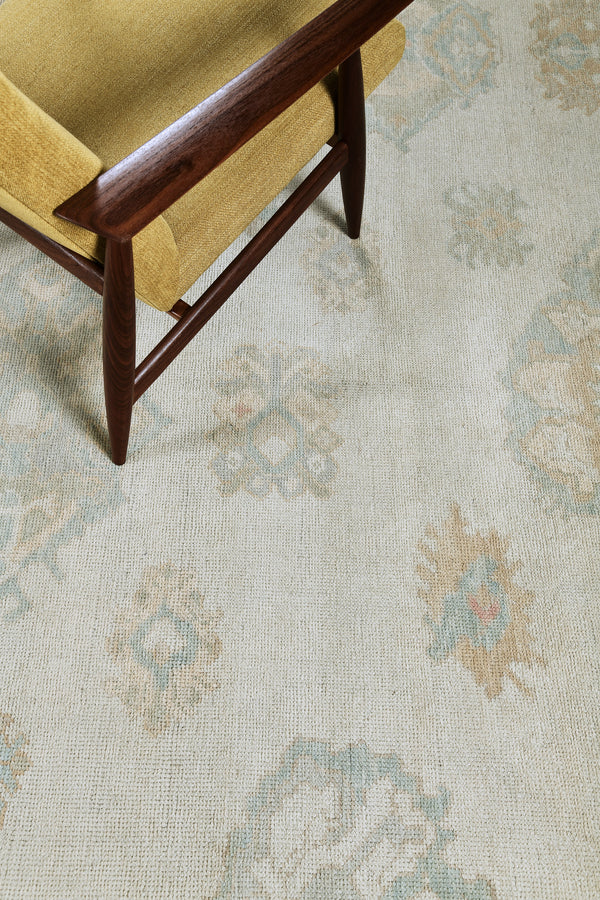 Turkish Oushak Revival Rug - hand-knotted in Turkey - styled in room setting [#39]