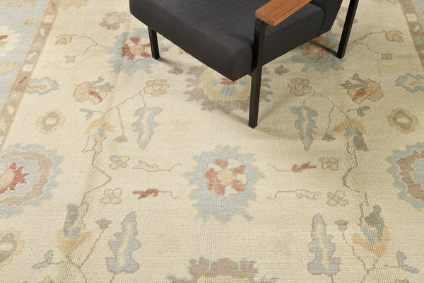 Turkish Oushak Revival Rug - hand-knotted in Turkey - overhead flat lay view [#20]