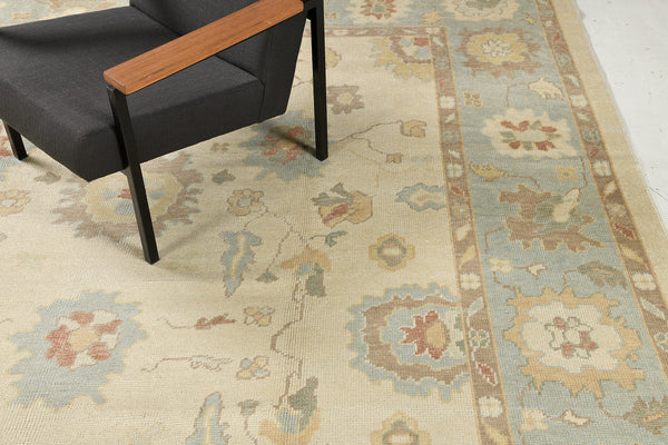 Turkish Oushak Revival Rug - hand-knotted in Turkey - detailed border and fringe [#20]