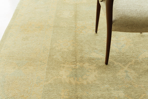 Turkish Oushak Revival Rug - hand-knotted in Turkey - close-up of weave texture and pile [#17]