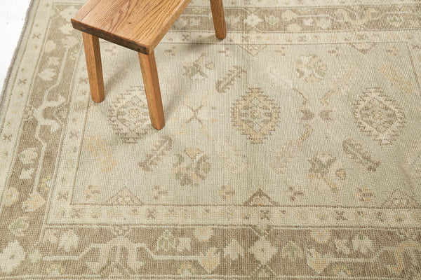 Turkish Oushak Revival Rug - hand-knotted in Turkey - detailed border and fringe [#8]